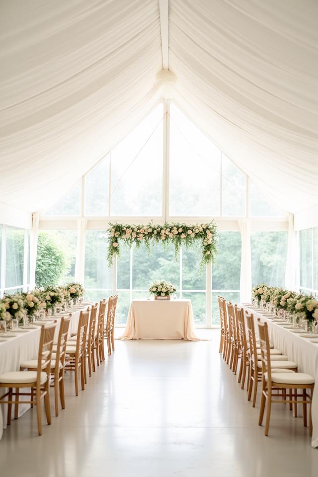 Boda elegante bajo carpa blanca